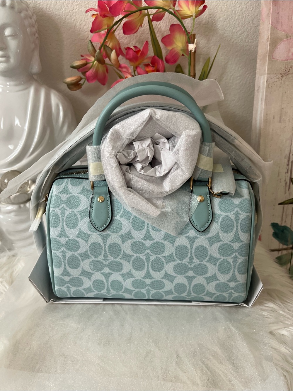 Coach Light Blue Signature Rowan Satchel